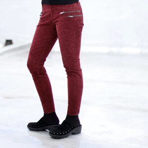 Zara Jacquard Brocade Burgundy Pants side zipper 6